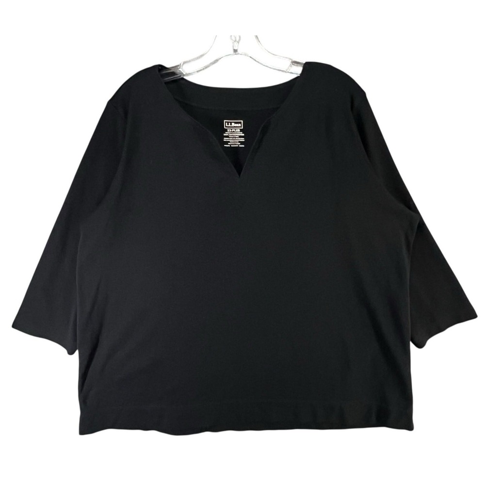 LL Bean Top Womens 2XL Black Supima Cotton 3/4 Splitneck Soft Everyday Essential